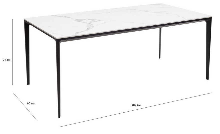 размер стола NOTO 180 SINTERED STONE GLOSS STATUARIO WHITE